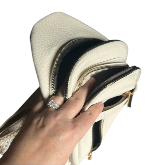 Sling Bag Beige, Quilted Faux Leather Coin Purse, Rhinestone Heart Keychain Set - Picture 12 of 15